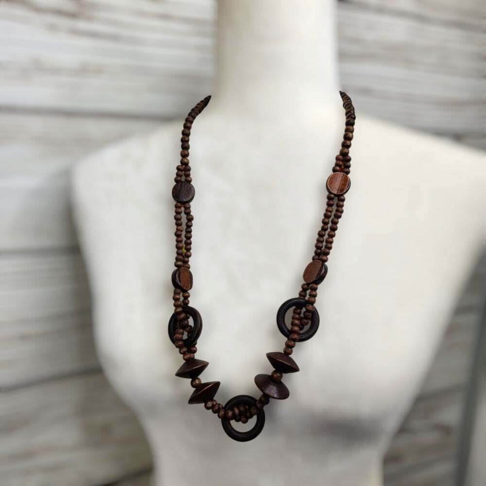 Vintage Bohemian Tribal Wooden Circle Necklace Casual Gypsy